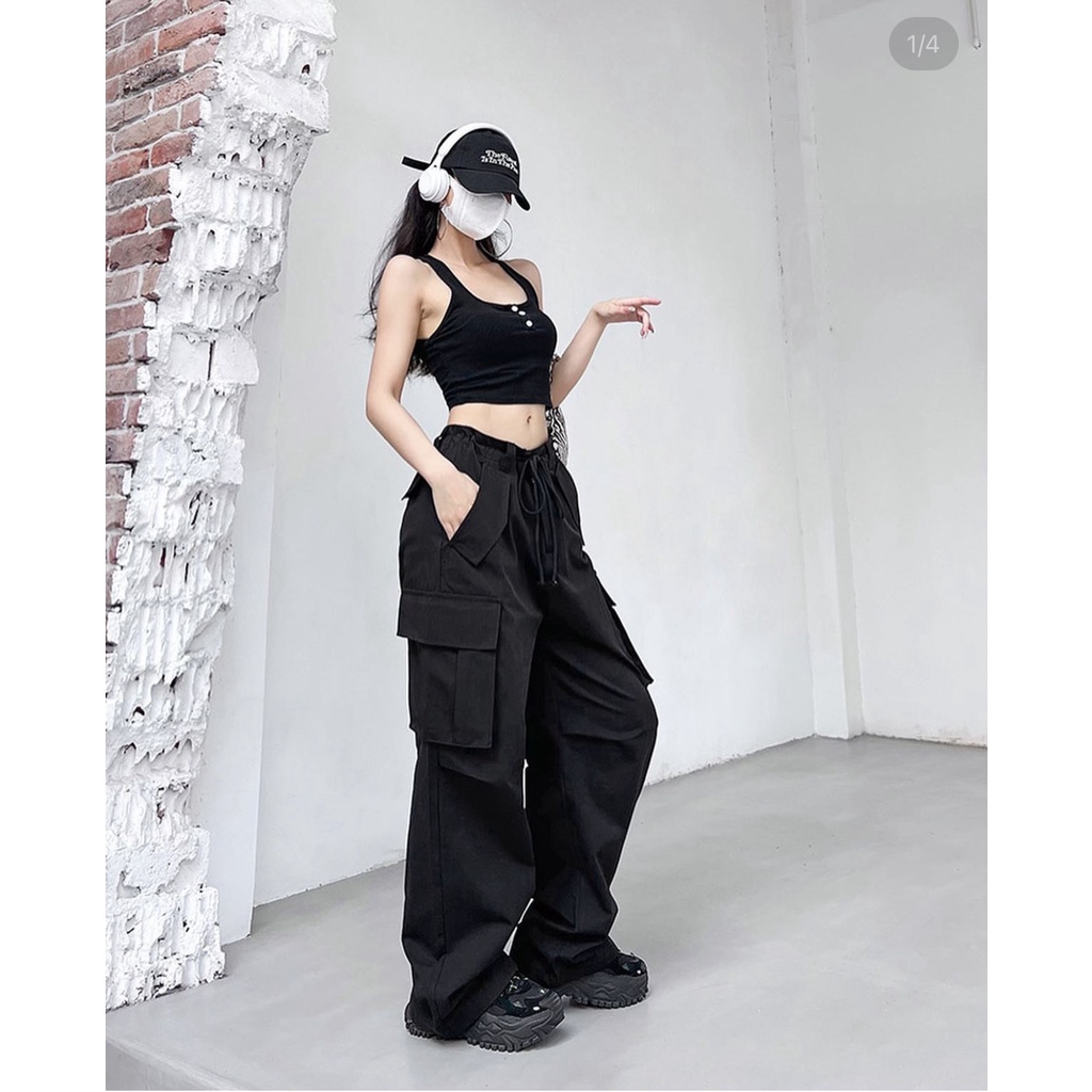 ---HOTTREND--- Quần BOIN Cargopants túi hộp ống rộng phối dây rút eo vải kaki mềm phong cách Mỹ 1hit.unisex