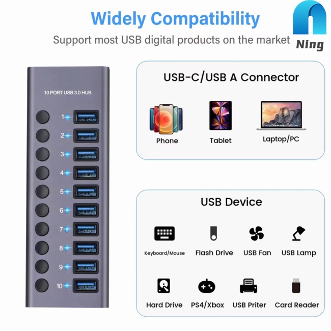 Bộ Chia 10 Cổng Usb 3.0 Có Công Tắc Độc Lập Cho Pc Laptop