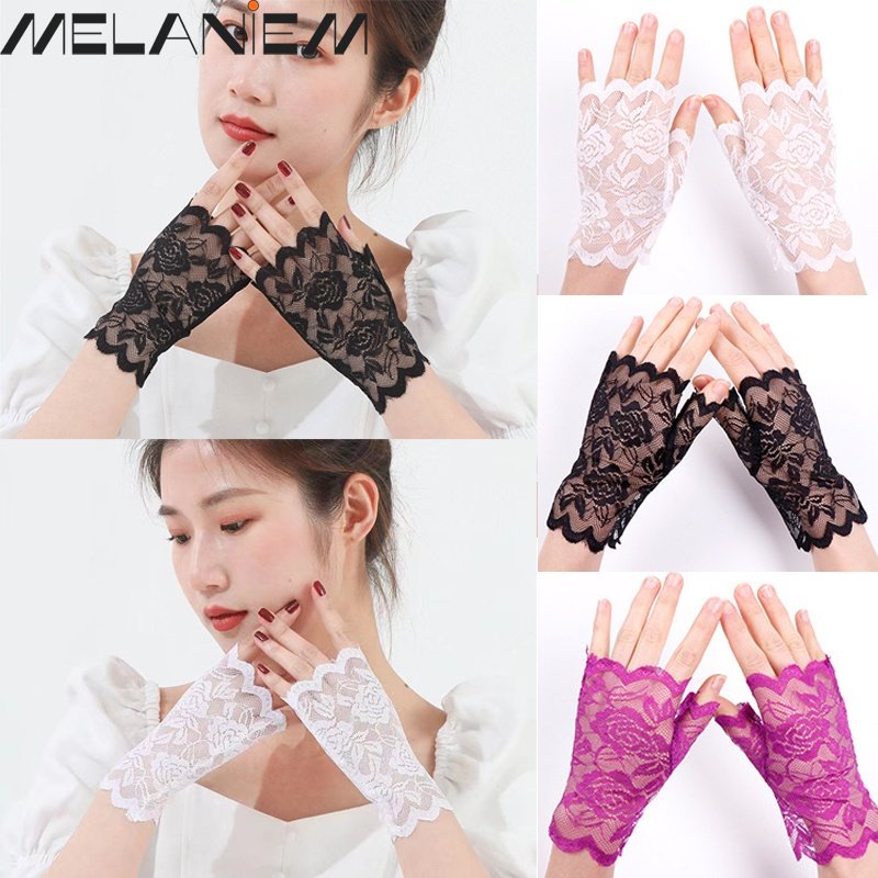 Găng Tay Chống Nắng Hở Ngón Phối Ren Hoa Thời Trang Mùa Hè Dành Cho Nữ