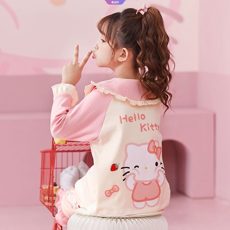Bộ Đồ Ngủ Pijama Cổ Búp Bê Hoạt Hình Sanrio Cinnamoroll Hello Kitty Vịt Daisy Lotso Luna Phong Cách Nhật Bản Đáng Yêu Dành Cho Bé Gái Mặc Tại Nhà [RAIN]