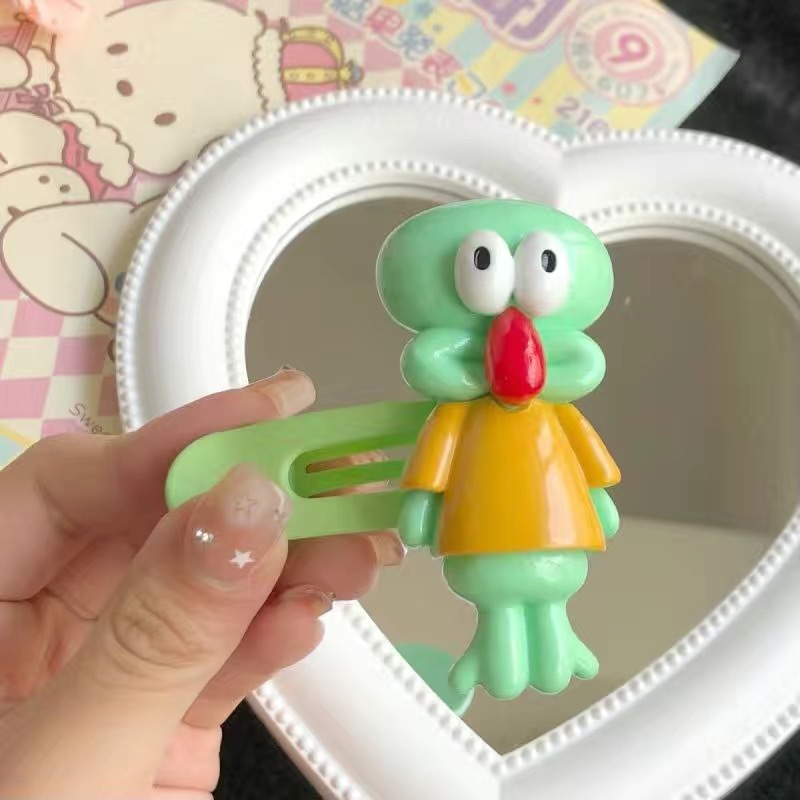 Kẹp Tóc Hình Vuông Cỡ Lớn Họa Tiết Hoạt Hình SpongeBob Dễ Thương Cho Bạn Gái