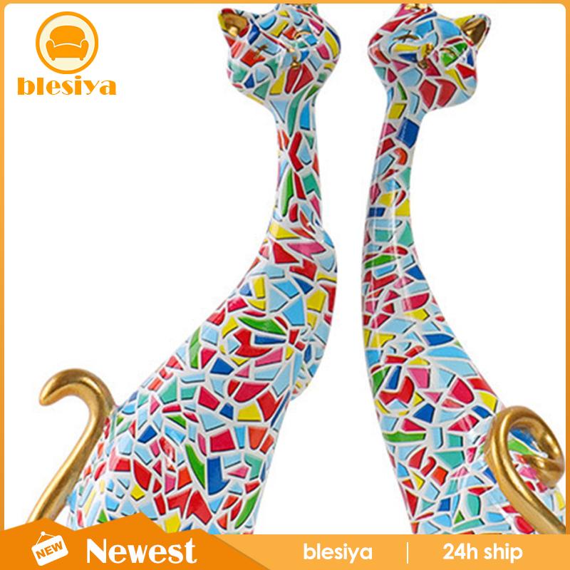 [Blesiya] 2 Bức Tượng Mèo Bằng Nhựa Resin Trang Trí Phòng Khách Trừu Tượng