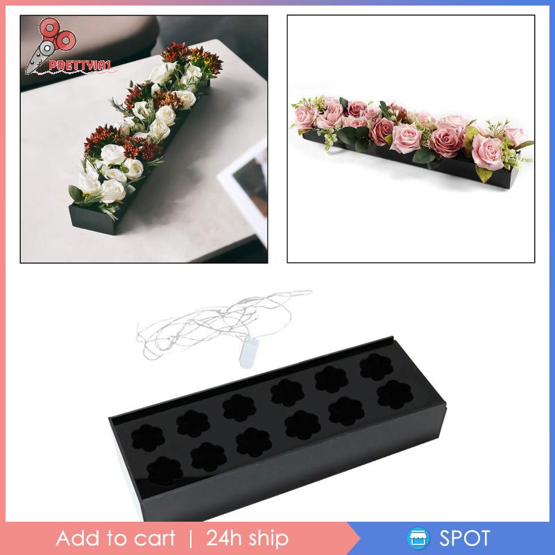 [Prettyia1] Lọ Hoa Acrylic Hình Chữ Nhật Có Lỗ Để Bàn Ăn Tiệc Cưới