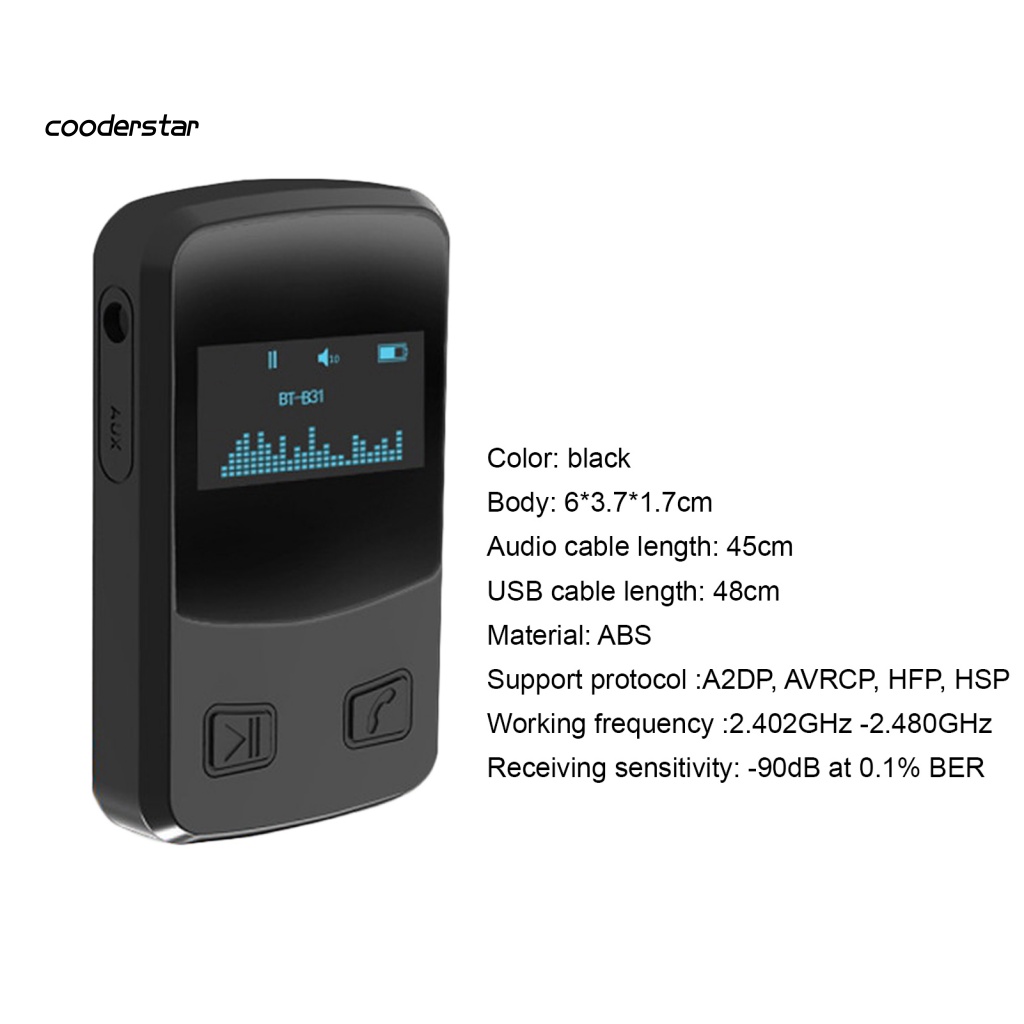 Thiết Bị Truyền Nhận Tín Hiệu Bluetooth Không Dây B31 Màn Hình OLED Hiển Thị 10 Tiếng Màu Đen Chuyên Dụng Cho PC