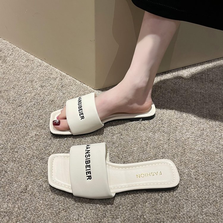 Dép Đi Trong Nhà Đế Thấp 1.5cm Bằng Sợi Micro In Chữ Thời Trang Cho Nữ