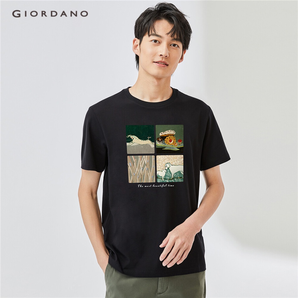 Áo thun GIORDANO 91092252 cotton tay ngắn cổ tròn in họa tiết dành cho nam
