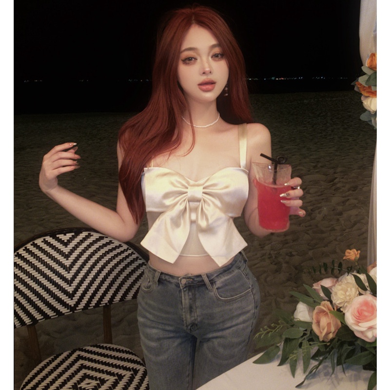 Áo Ống Vải Satin Thắt Nơ Quyến Rũ