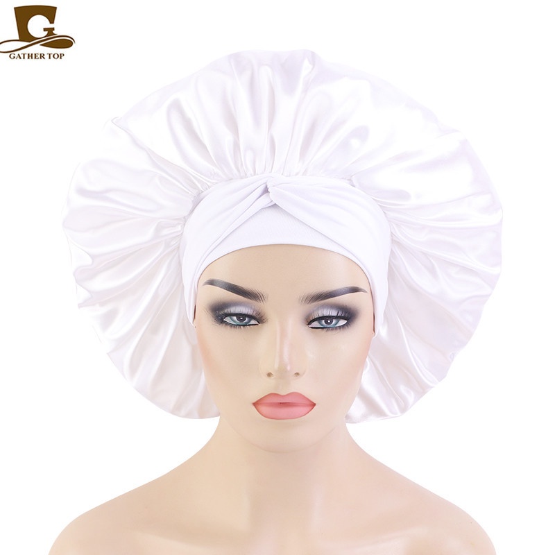 Mũ Trùm Đầu Bằng Vải Satin Co Giãn Tốt Phối Ruy Băng Dành Cho Salon Làm Đẹp