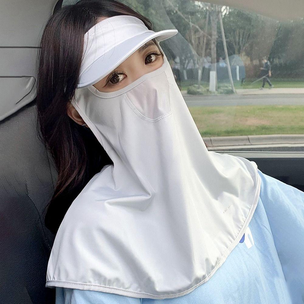 Khăn Choàng Che Mặt Vành Cổ Bằng Lụa Lạnh Co Giãn Thoáng Khí Chống Tia UV Kèm Mũ Đội Thời Trang Mùa Hè Cho Nữ