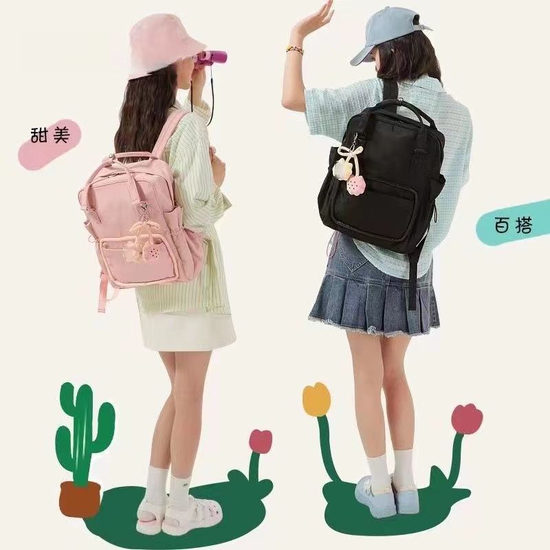 Ba Lô Đi Học Sức Chứa Lớn Màu Hồng Cherry Dễ Phối Đồ