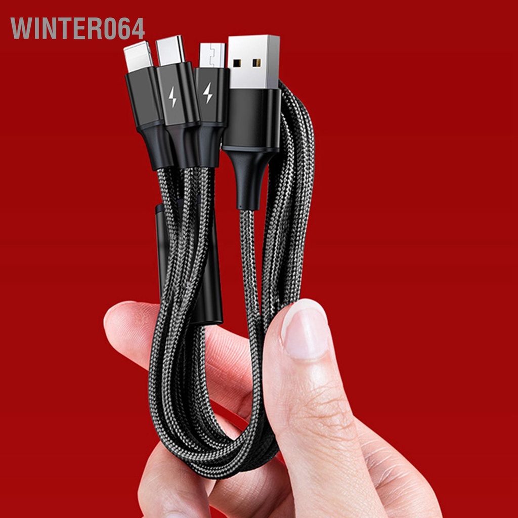 Winter064 Cáp Sạc USB 3 Trong 1 1.2 Mét Chống Mài Mòn Xe Đa Năng Cho Điện Thoại Di Động