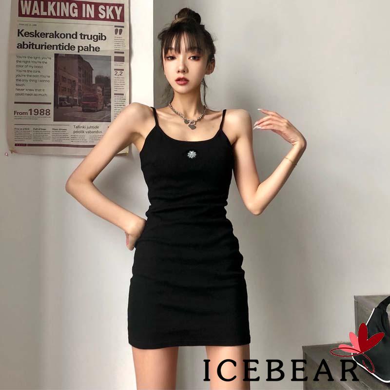 Đầm Hai Dây Ôm Dáng Màu Đen Hở Lưng Gợi Cảm Cho Nữ