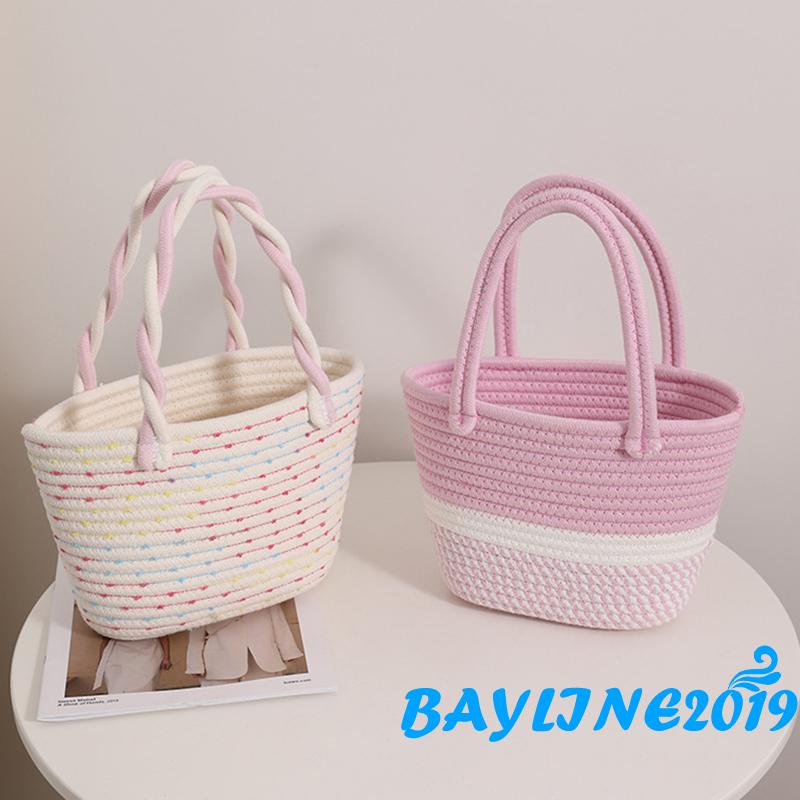 Túi Tote Dệt Màu Sắc Tương Phản Sức Chứa Lớn Có Thể Tái Sử Dụng