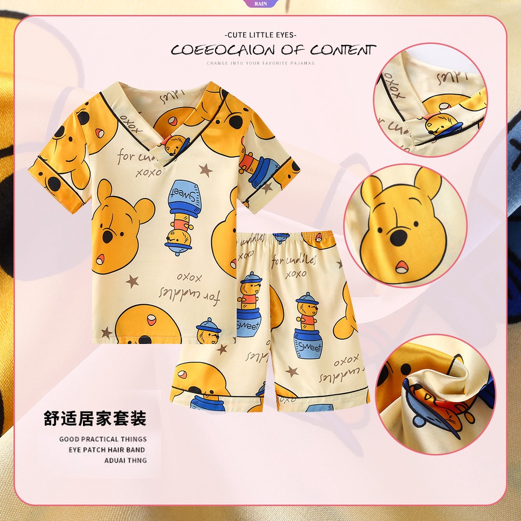 Bộ Đồ Ngủ Tay Ngắn Dáng Rộng In Hoạt Hình Doremon Pikachu Gấu Pooh Gấu Pooh Đơn Giản Thời Trang Mùa Hè Cho Bé Trai Và Bé Gái