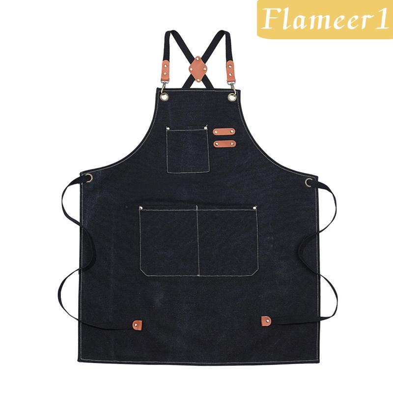 [flameer1] Tạp Dề Bằng Vải Canvas Có Túi Sau Lưng Cho Cửa Hàng Làm Việc