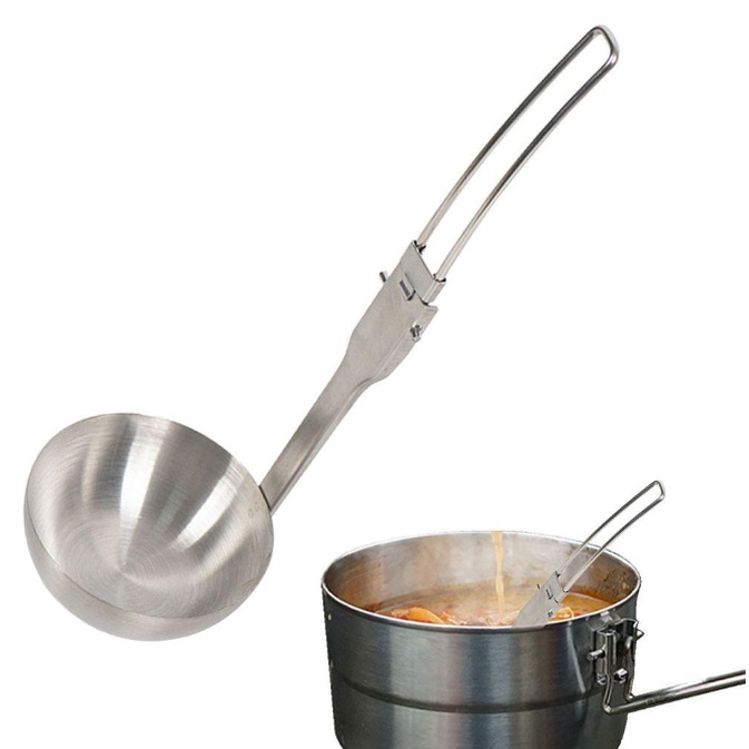 Muỗng Inox Gấp gọn múc canh, ăn súp tiện mang đi dã ngoại, du lịch, cấm tại, nấu ăn ngoài trời