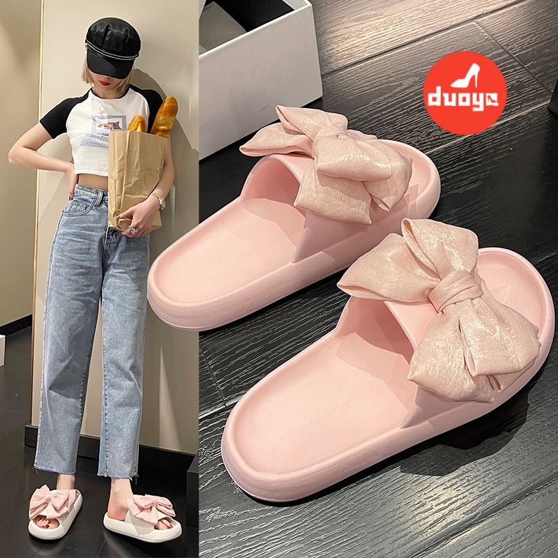 Dép Sandal Đính Nơ Màu Trơn Thời Trang Xuân Hè Xinh Xắn Cho Nữ