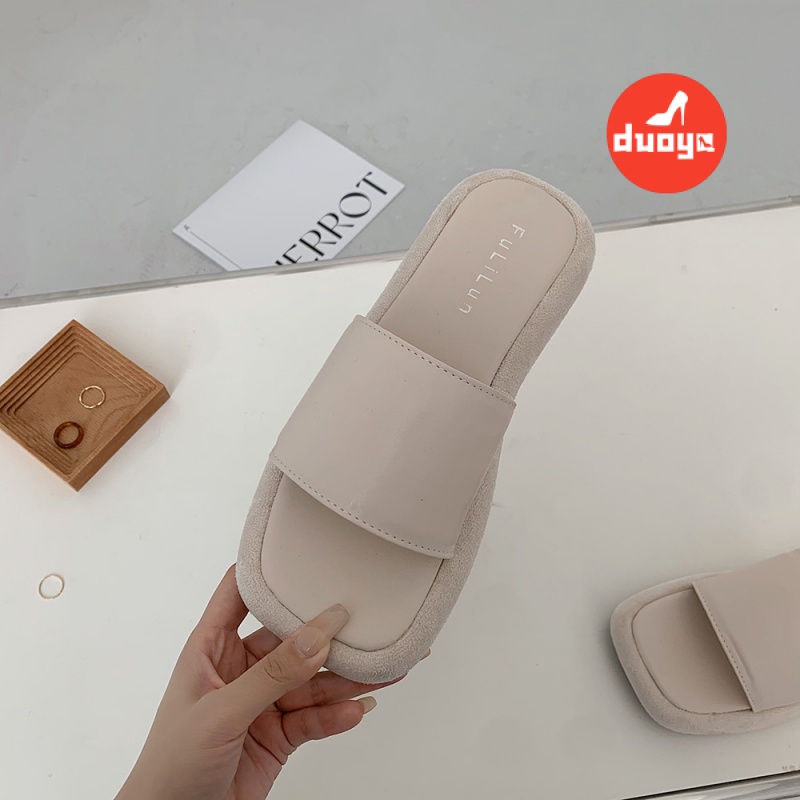 Duoya Dép Xỏ Ngón Màu Đen Phong Cách Retro Bán Chạy Cho Nữ