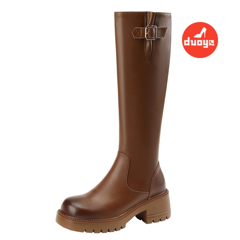 Duoya Factory Thẳng ~ [Hàng Có Sẵn] Giày Bốt Cao Gót Phong Cách Anh Quốc Cổ Điển Màu Nâu Gót Dày Giản Dị