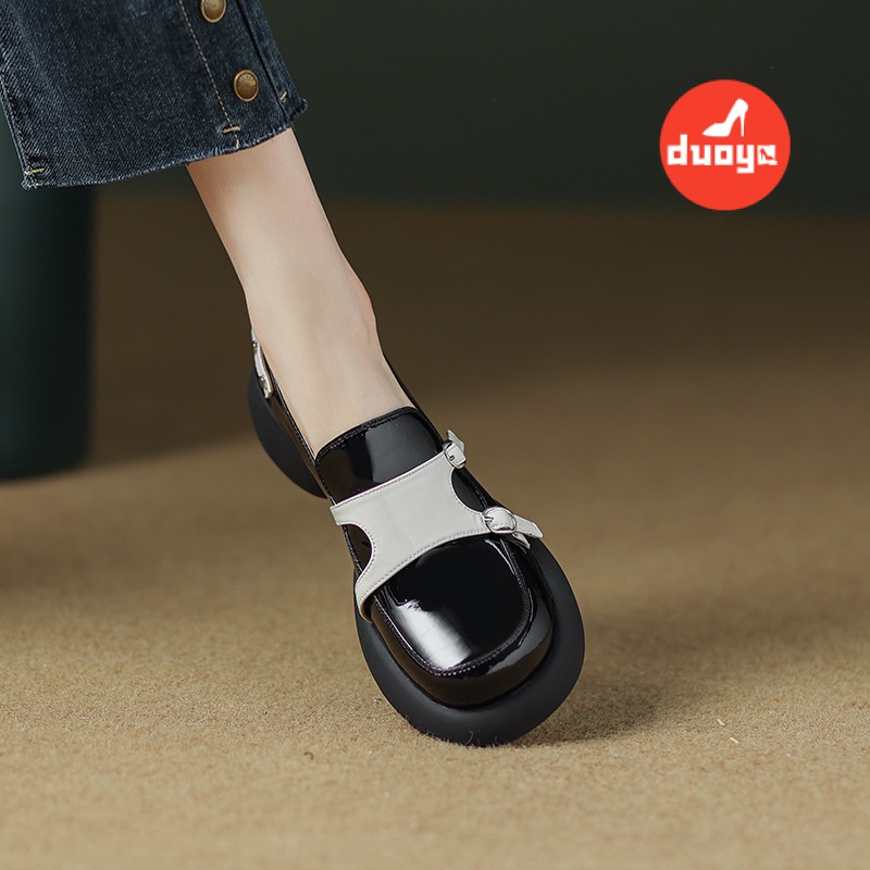 Đôi Giày Da Thật Mũi Tròn Đế Dày Phối Màu Thời Trang 2022 Cho Nữ