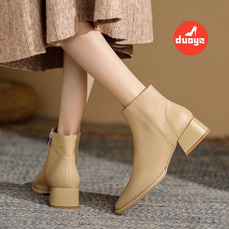 Giày Bốt Da Mềm Gót Dày Ngắn Tới Mắt Cá Chân Phong Cách Anh Quốc Thời Trang Thu Đông 2022 Cho Nữ