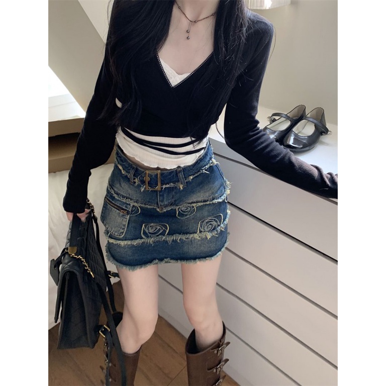 Chân Váy Denim Ngắn Lưng Cao Thời Trang Mùa Hè 2023 Mới Cho Nữ