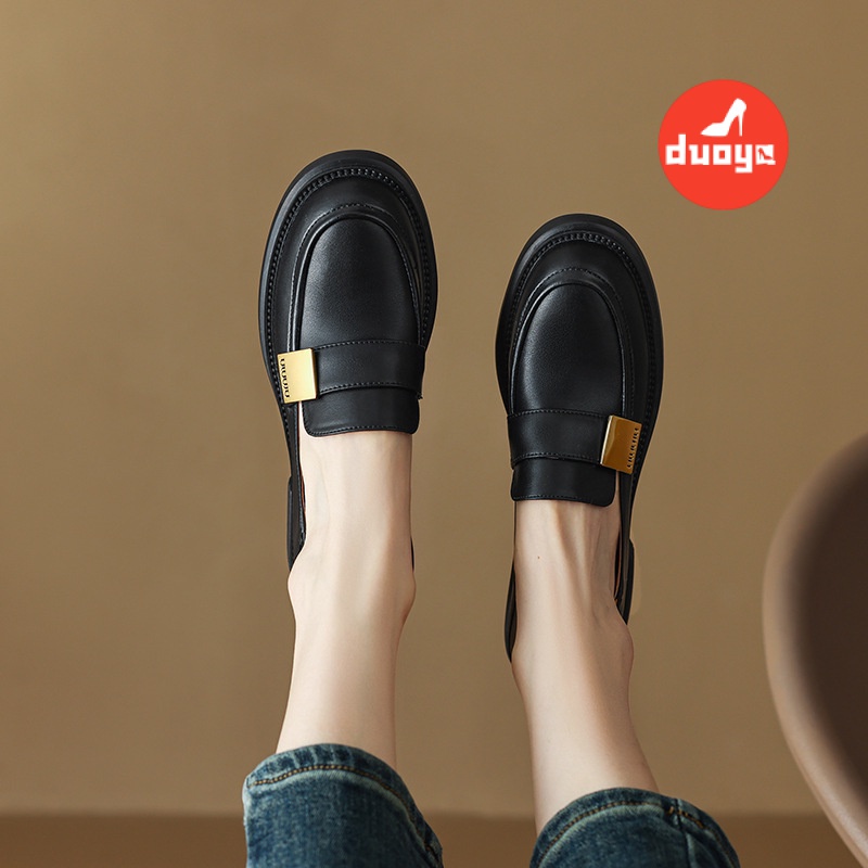 Duoya Giày Lười Da Thật Mũi Tròn Đế Dày Mềm Mại Dễ Phối Đồ Cho Nữ