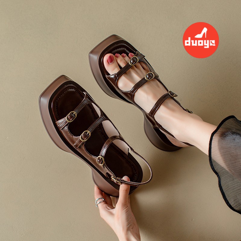 Tóc Thẳng Của Nhà Máy Duoya ~  studio Niche Thiết Kế ~!Giày Sandal Đế Xuồng Dày Dặn Phong Cách Roman Dễ Phối Đồ Thời Trang Cho Nữ