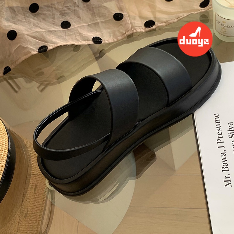 Duoya Tóc Thẳng ~ [Hàng Có Sẵn] Giày Sandal Mũi Tròn Phẳng Đế Dày Hở Ngón Có Dây Đeo Sau Lưng Cho Nữ Miễn Phí Vận Chuyển