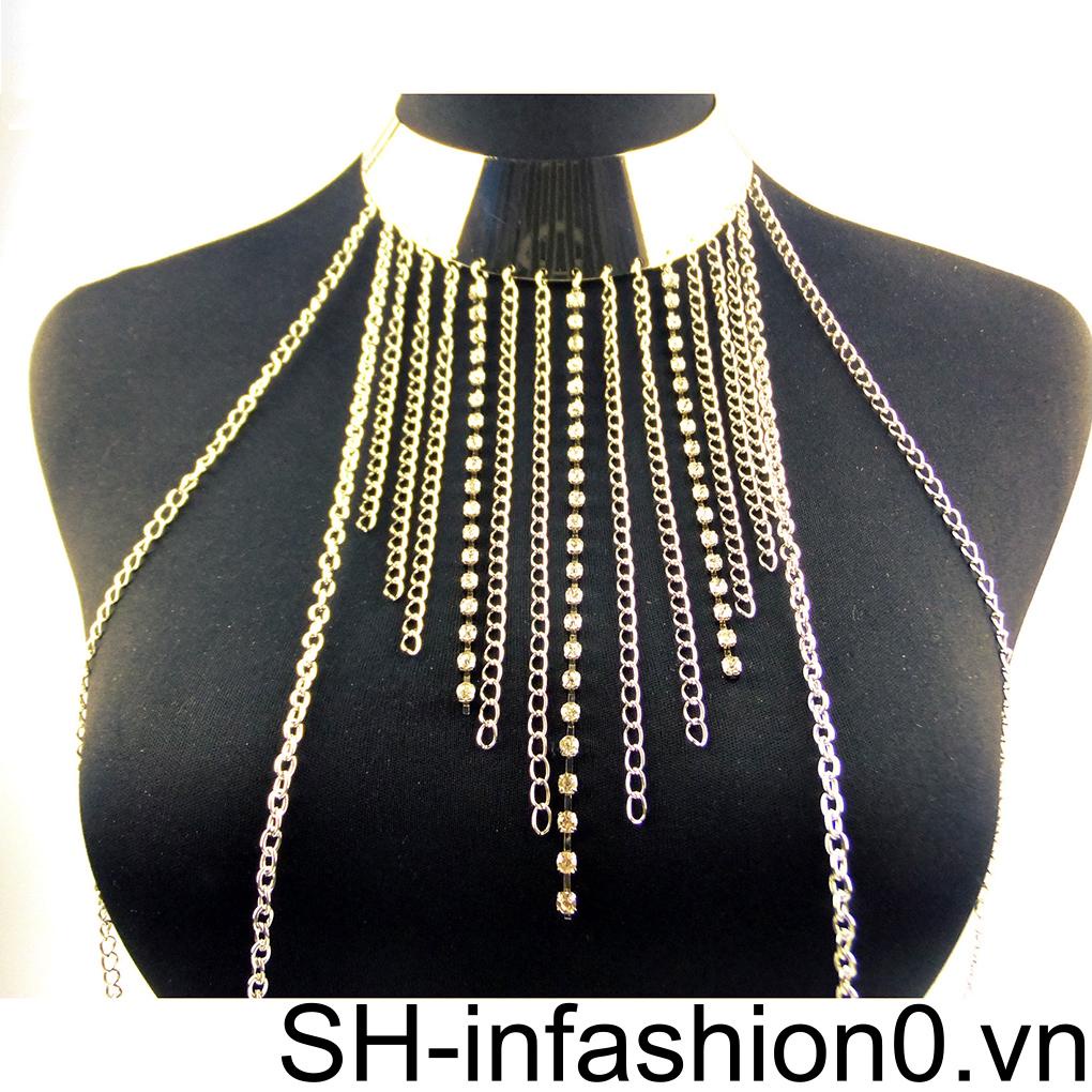 Vòng cổ Đeo Bikini Nhiều Lớp Đính Pha Lê Tua Rua Cho Nữ