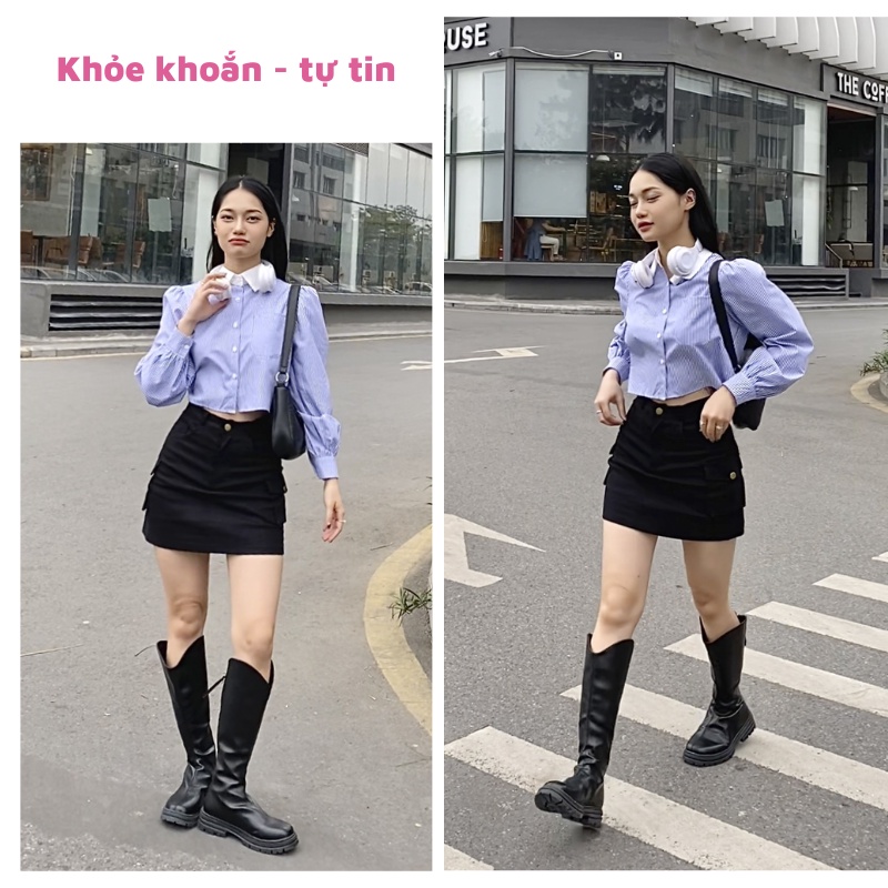 Chân váy kaki túi hộp dáng ngắn chữ A có quần trong bảo hộ phong cách hàn quốc cá tính trẻ trung đen ghi be BIGSIZE CV63