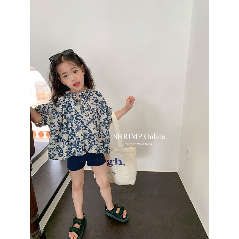 Áo Sơ Mi Ngắn Tay Họa Tiết Hoa Thời Trang Mùa Hè Hàn Quốc Cho Trẻ Em Gái