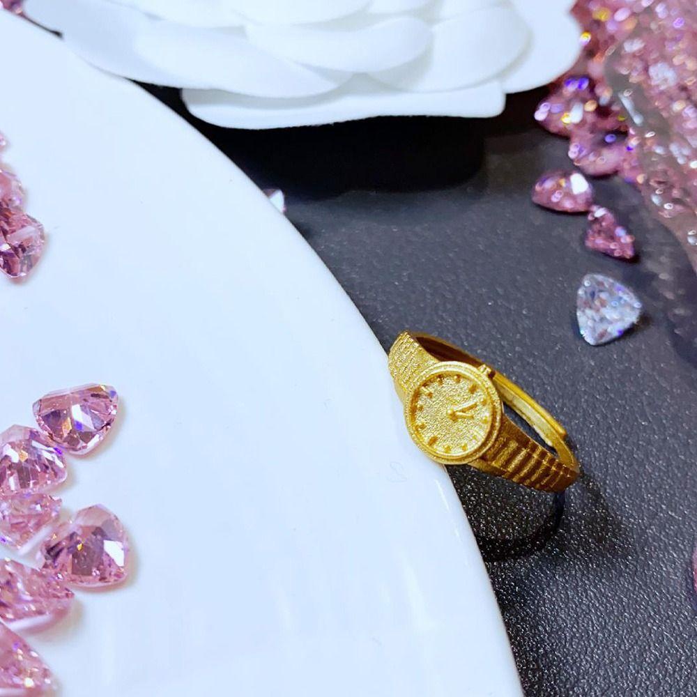 Nhẫn Đồng Hồ Mặt Vuông Thiết Kế Dạng Mở Phong Cách Hàn Quốc Thời Trang