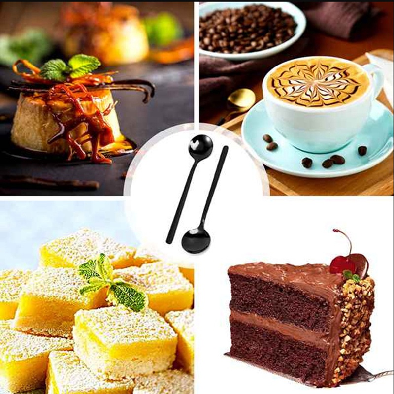 Muỗng Cà Phê Tráng Miệng Mini Mạ Màu Đen Tay Cầm Đục Lỗ
