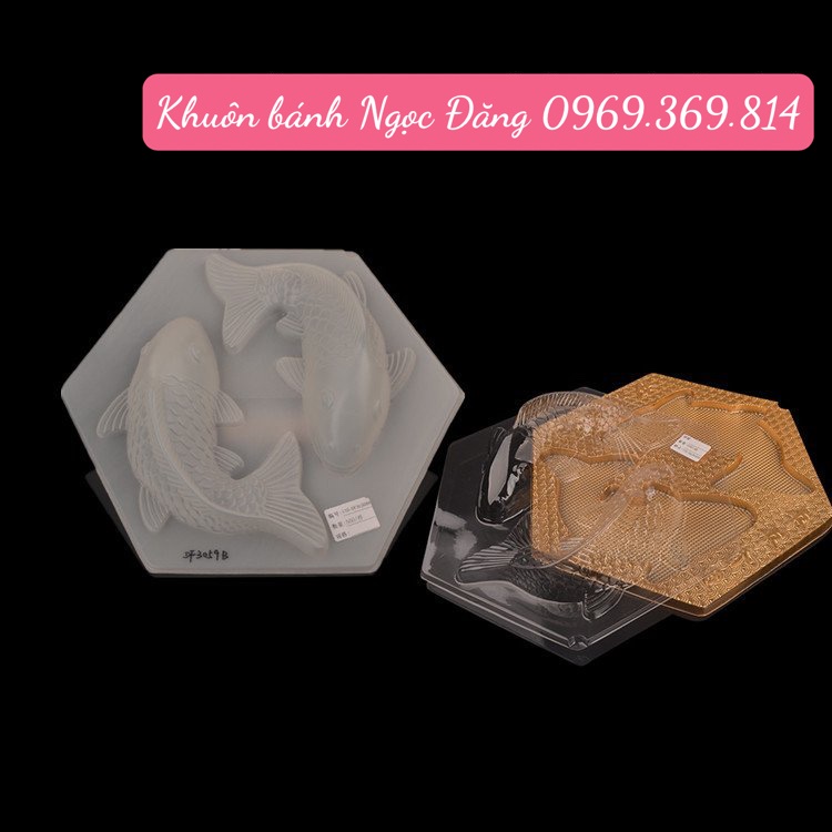 Hộp nhựa thực phẩm dùng đựng râu câu bánh từ khuôn - cá chép 2 con lục giác