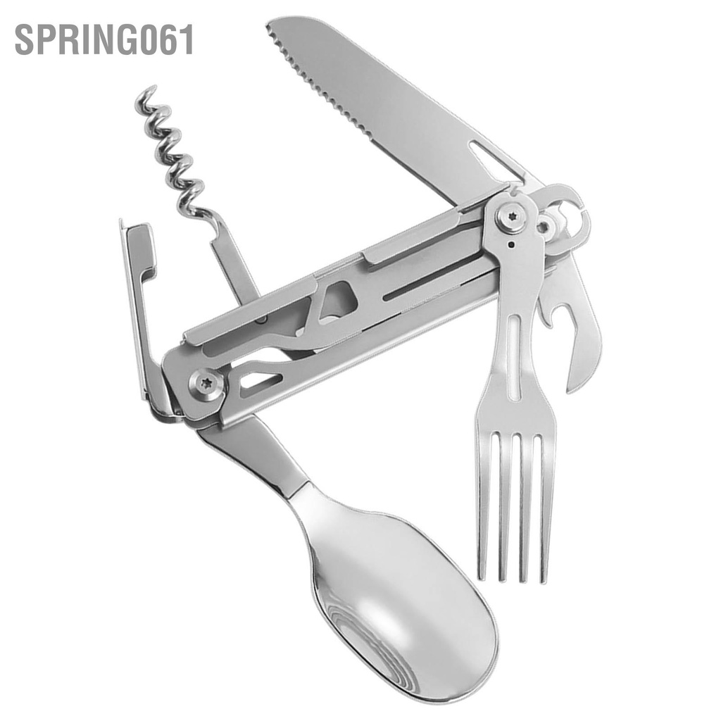 Spring061 Dao Muỗng Nĩa Combo Dụng Cụ Mở Nắp Chai Bằng Thép Không Gỉ Dễ Dàng Làm Sạch Cắm Trại Gấp Gọn
