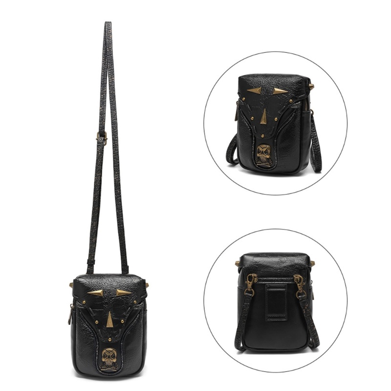 Youyo Túi Đeo Chéo Nhỏ Bằng Da PU Hình Đầu Lâu Phong Cách Gothic Cho Nữ