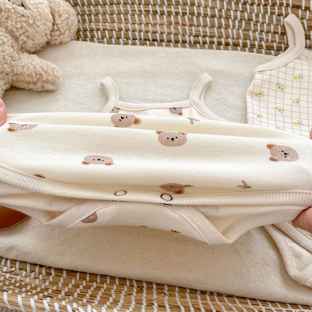 Áo Liền Quần Vải Cotton Họa Tiết Hoa / Gấu Thời Trang Mùa Hè Xinh Xắn Cho Bé Sơ Sinh