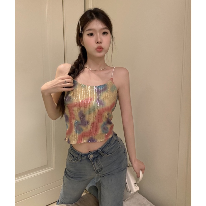 Áo Hai Dây Đính Kim Sa Lấp Lánh Màu Gradient Quyến Rũ