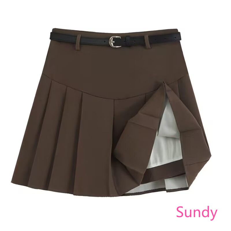 Chân Váy Xếp Li Màu Xám Kèm Thắt Lưng Phong Cách Hàn Quốc Thời Trang Mùa Hè Có Size Lớn Cho Nữ