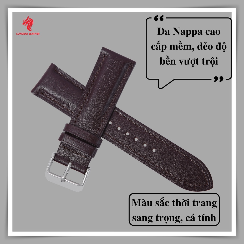 Dây da đồng hồ da bò thật màu nâu chocolate - Đủ size 12/14/16/18/20/22/24 - Thương hiệu Longdo Leather - NAPPA