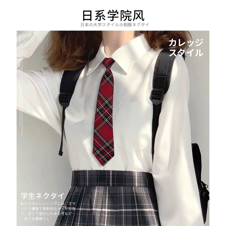 Cà Vạt Nơ Caro Đỏ Phong Cách Preppy Nhật Bản Cho Nữ