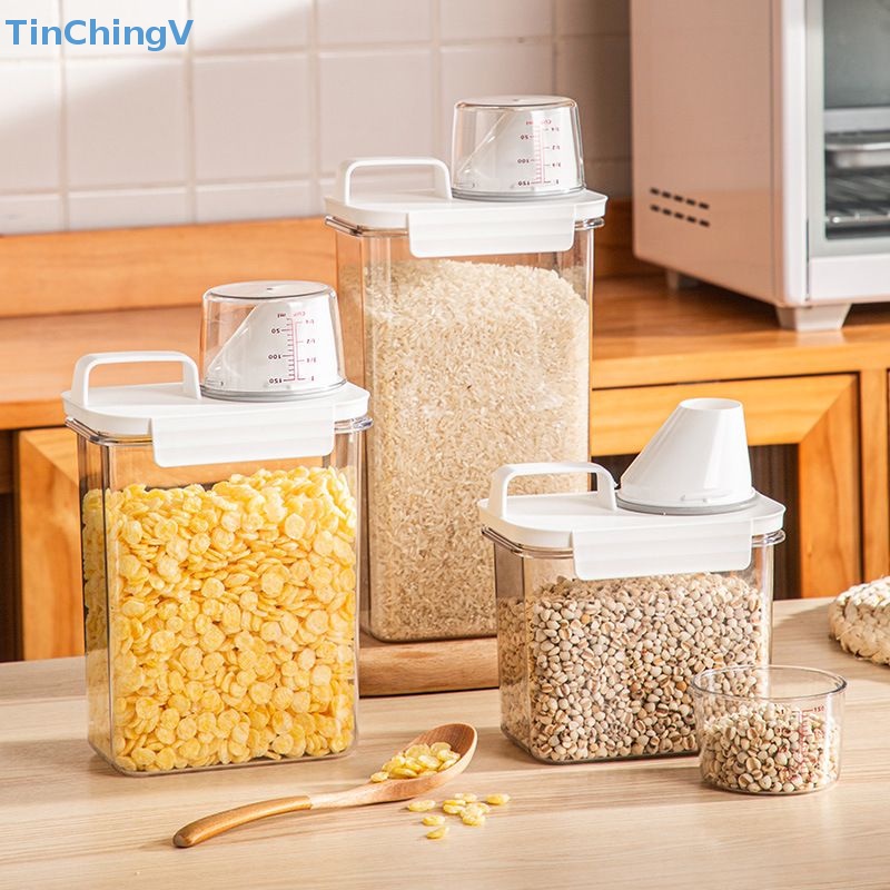 1 Hũ Đựng Ngũ Cốc Bằng Nhựa Trong Suốt Có Nắp Đo Lường