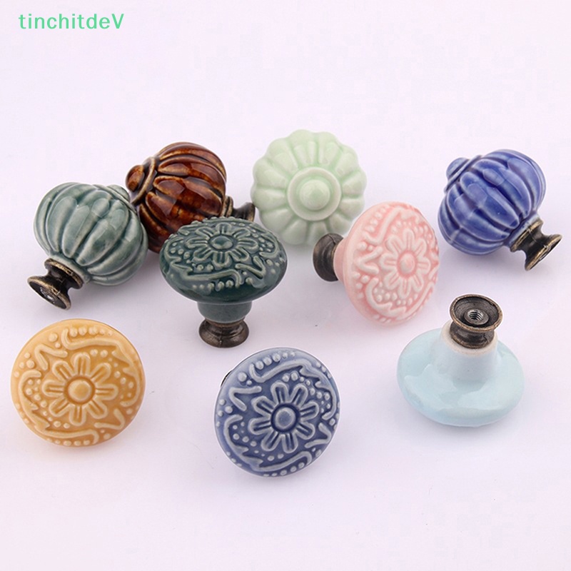 1 Tay Nắm Ngăn Kéo Tủ Bằng Gốm Hình Tròn Họa Tiết Hoa
