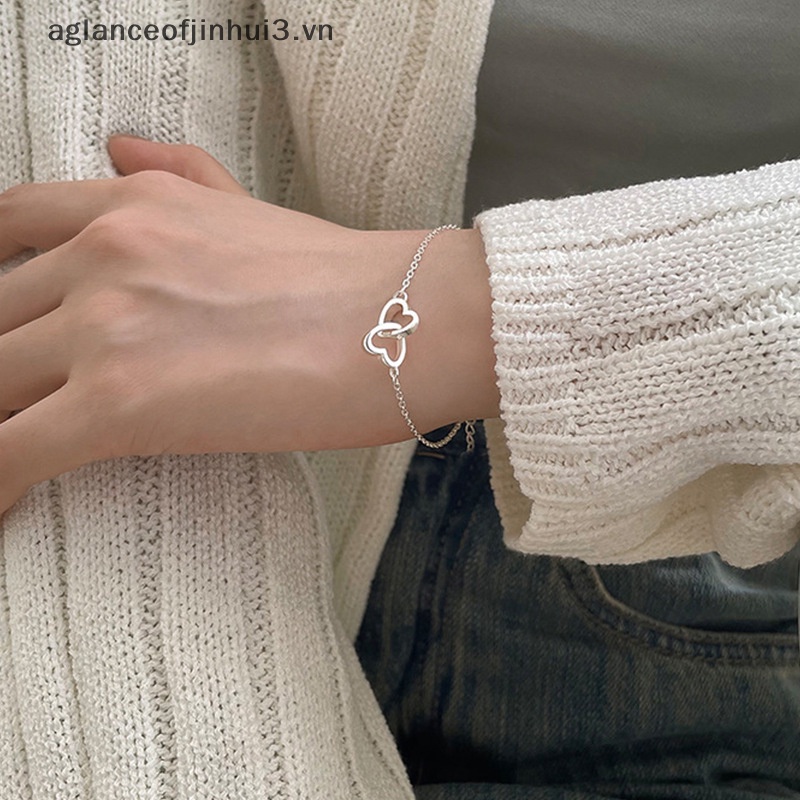 1 Vòng Tay Trang Sức Mặt Hình Trái Tim Đôi Phong Cách Vintage Dành Cho Nữ