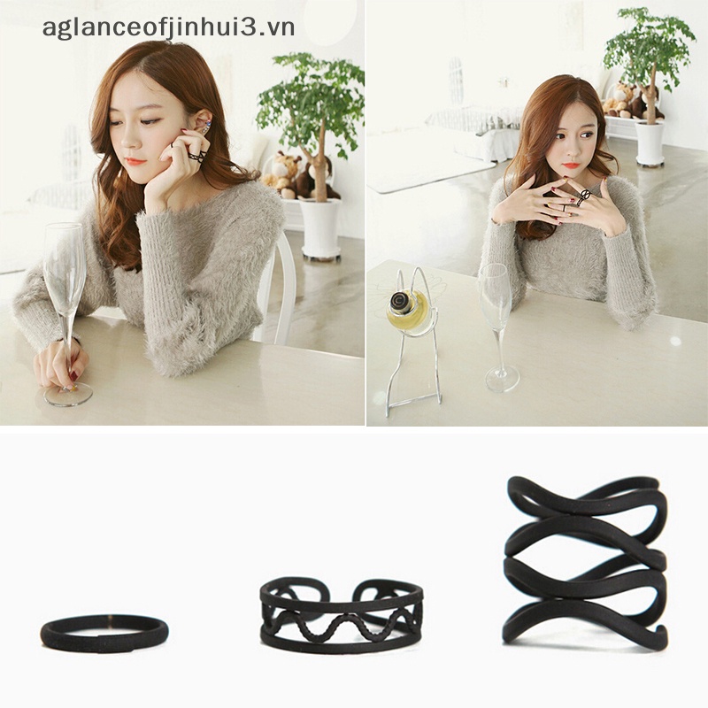 Set 3 Nhẫn Đeo Khớp Ngón Tay Màu Đen Trơn Cho Nữ