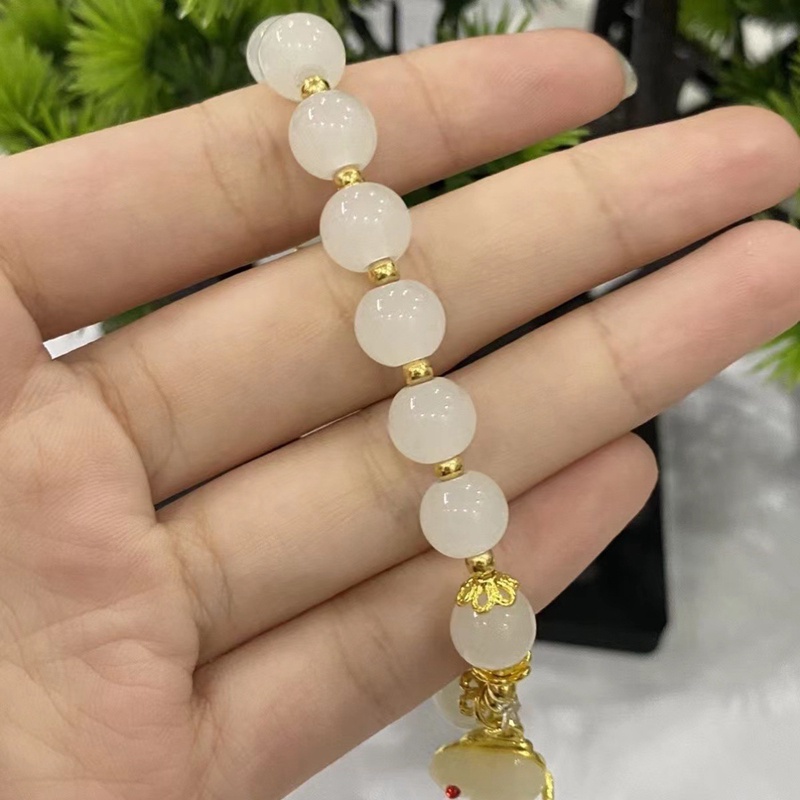 Vòng Tay Đính Đá Ngọc Bích Hình Thỏ Dễ Thương Phong Cách Trung Hoa