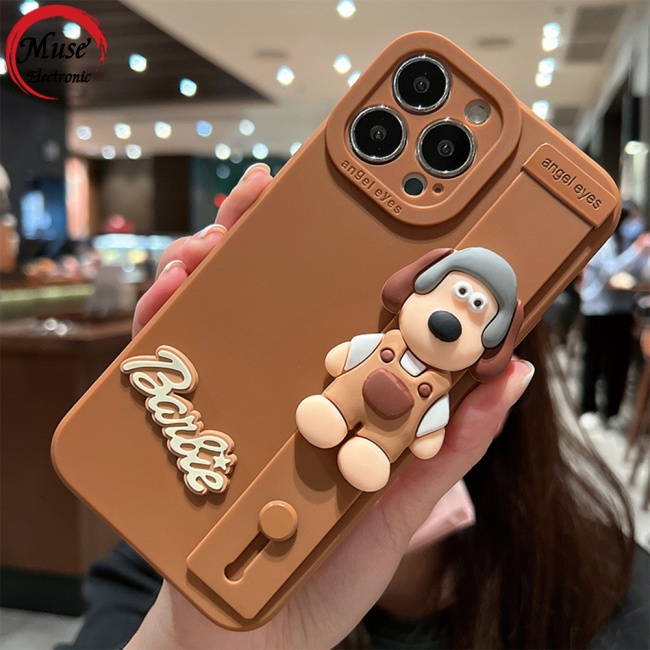 Ốp Điện Thoại Silicon Hình Chú Chó Hoạt Họa 3D Có Quai Cầm Tay Cho Iphone 14 13 12 11