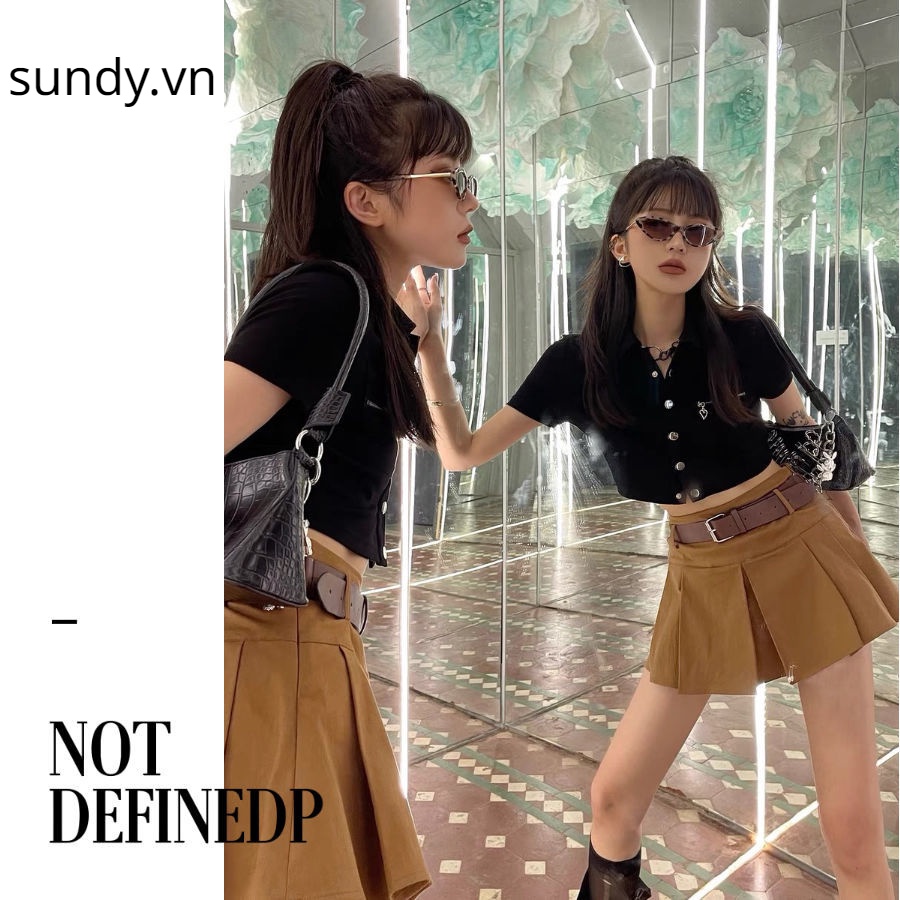 Chân Váy Jean Chữ A Lưng Cao Màu Nâu Phong Cách Retro Mỹ Thời Trang Mùa Hè Cho Nữ