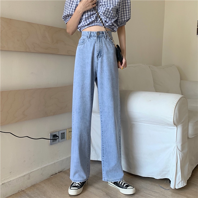 NZN Quần denim Ống Rộng Lưng Cao Thời Trang Mùa Hè